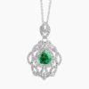 Natural green tourmaline diamond pendant in 14K White Gold
