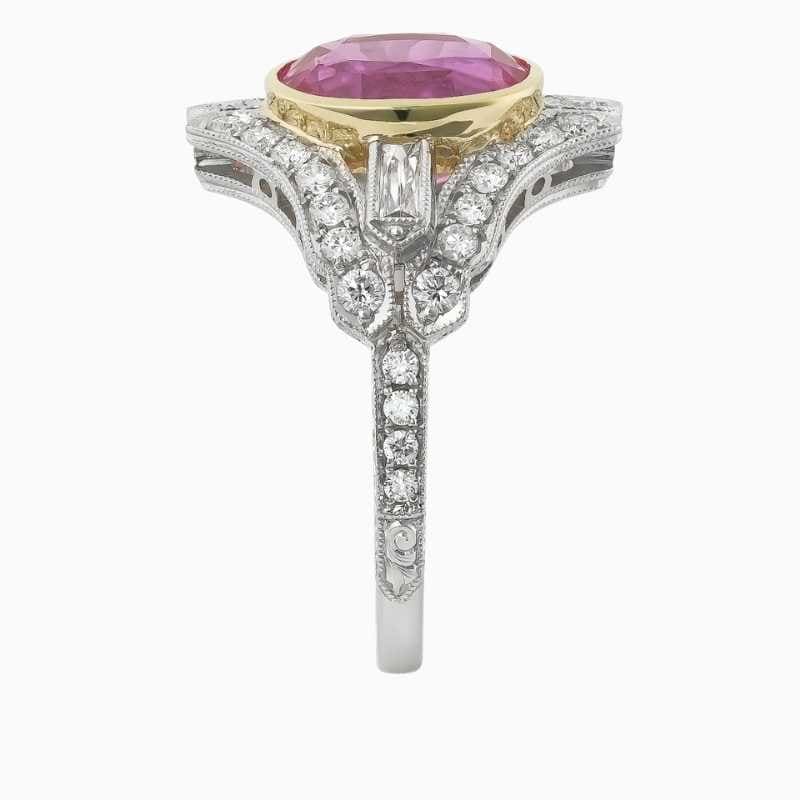 Pink Sapphire Diamond Platinum Ring - Image 3