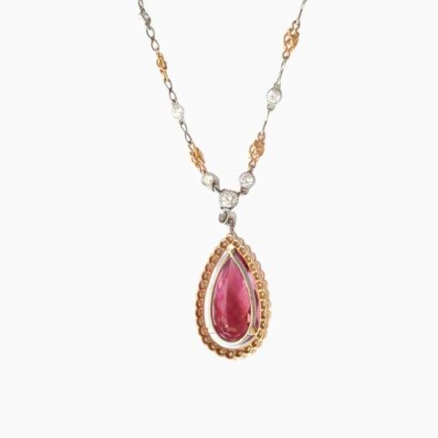 Natural pink tourmaline diamond pendant