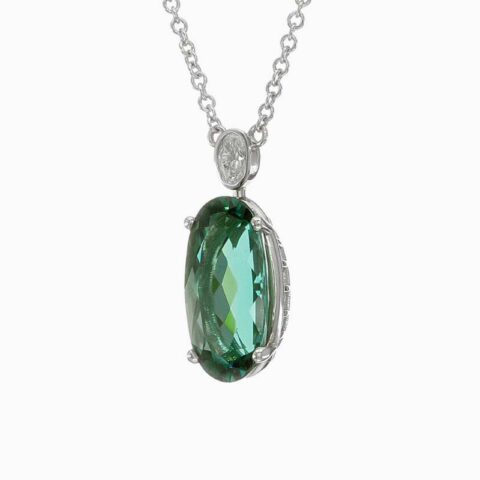 Natural blue-green tourmaline diamond pendant