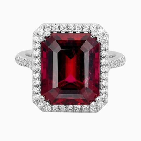 Natural Red Tourmaline ring in 14K White Gold