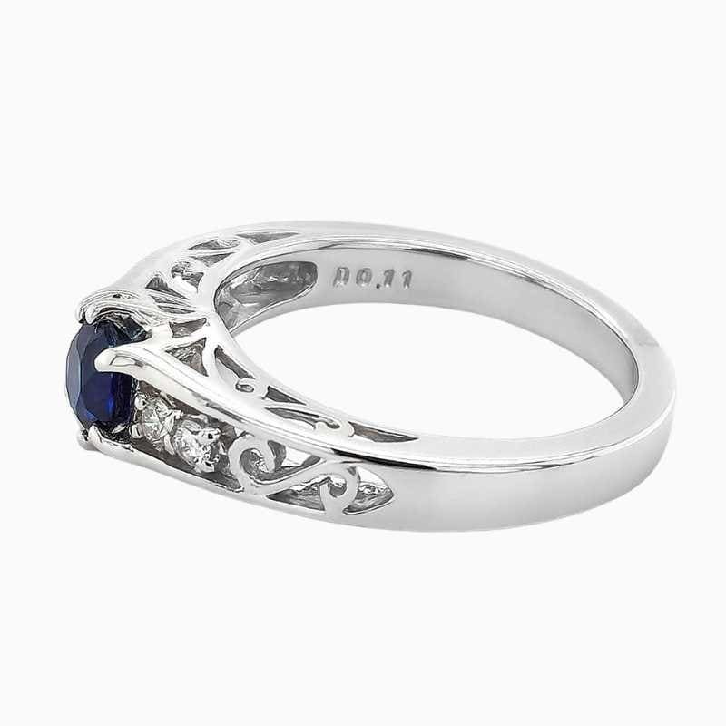 Blue Sapphire and Diamond Engagement Ring in White Gold - Image 3