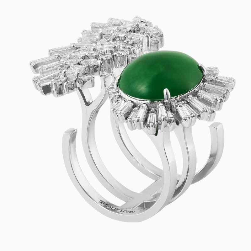 Jadeite Jade Diamond White Gold Ring - Image 2