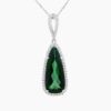Natural green tourmaline diamond pendant in 14K White Gold