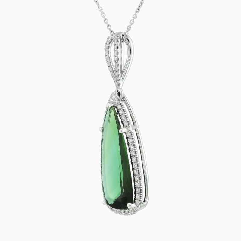 Natural green tourmaline diamond pendant