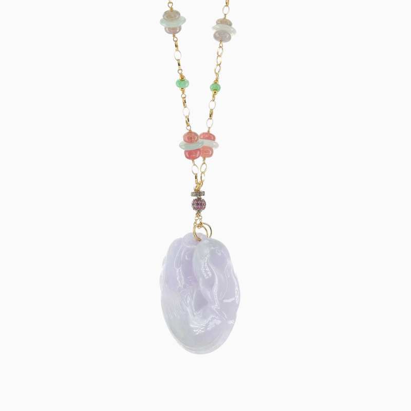 Natural light purple jadeite jade pendant in Yellow Gold