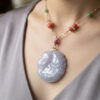 Lavender Jade Pendant with Multi Sapphire Chain