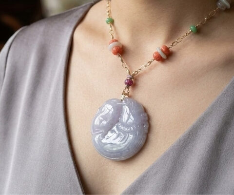 Lavender Jade Pendant with Multi Sapphire Chain