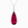 Natural rubellite diamond pendant in 14K White Gold
