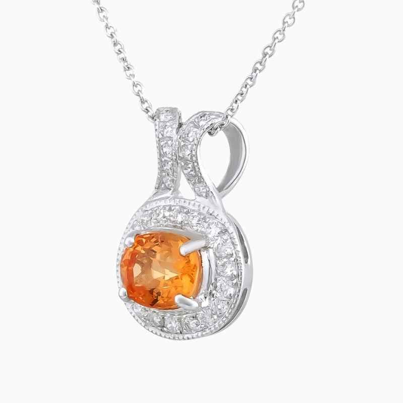 Natural mandarin garnet diamond pendant
