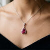 Minimalist Rubellite Drop Pendant with Diamond Detailing