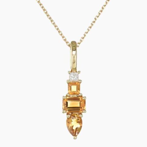 Natural citrine diamond pendant in 14K Yellow Gold