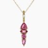 Natural pink tourmaline diamond pendant in 14K Yellow Gold