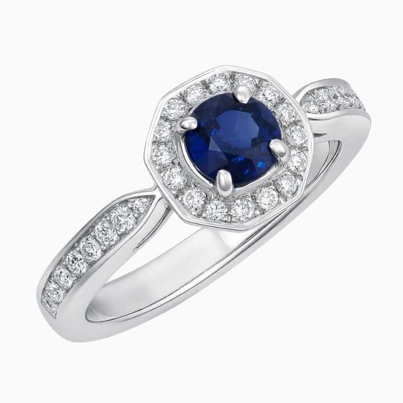 Round Blue Sapphire Diamond Gold Ring