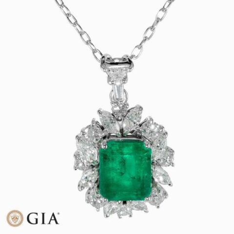 Natural emerald diamond pendant in 18K White Gold