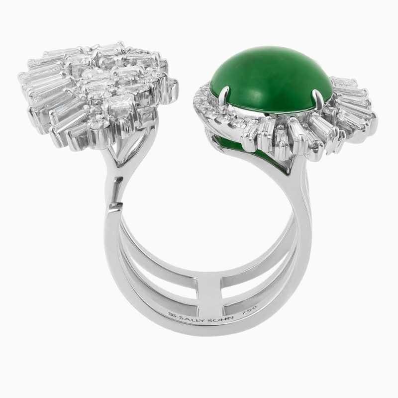 Jadeite Jade Diamond White Gold Ring - Image 3