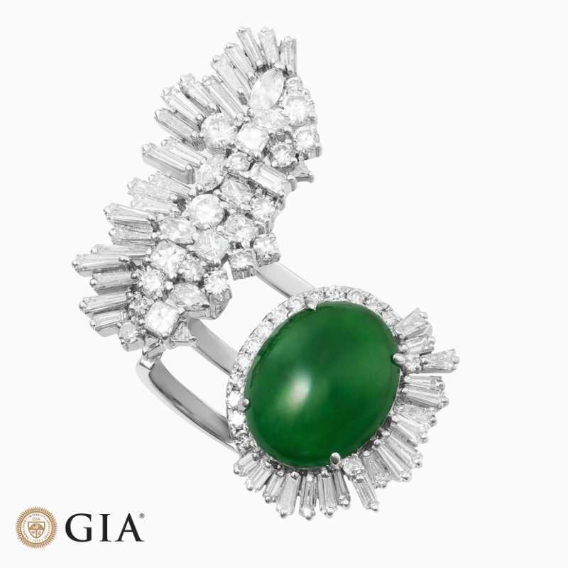 Jadeite Jade Diamond White Gold Ring