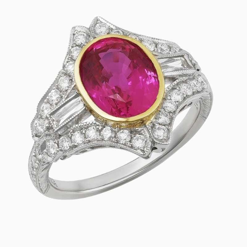 Pink Sapphire Diamond Platinum Ring