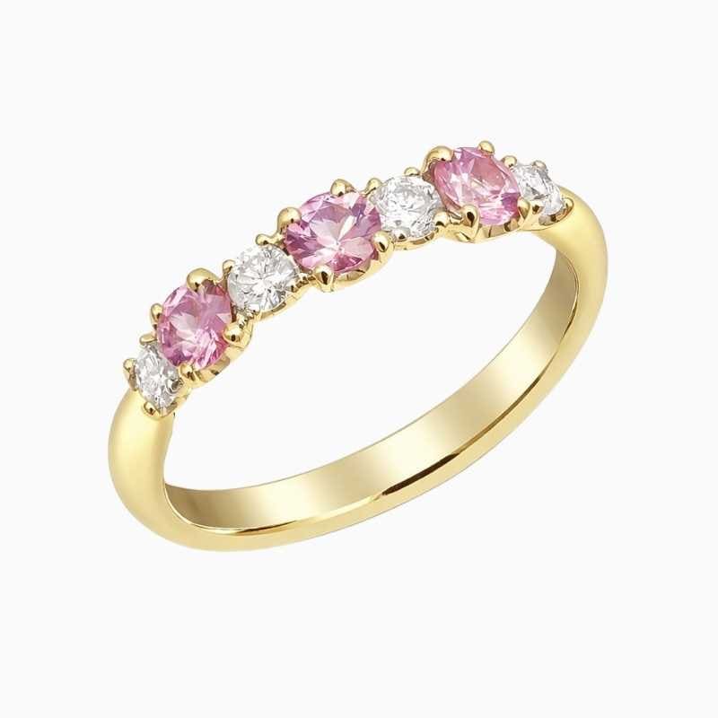 Natural pink sapphire diamond ring in 18K White Gold