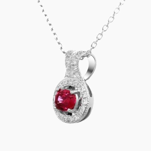 Natural red spinel diamond pendant