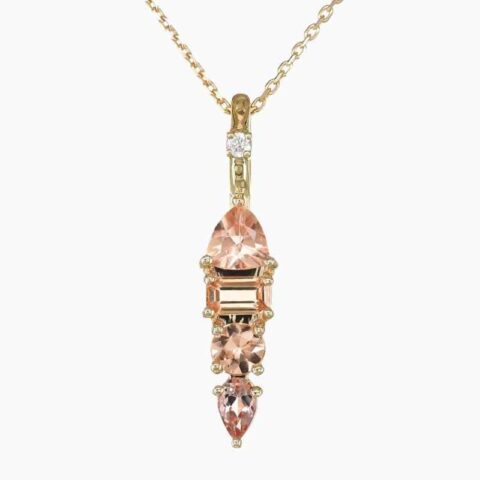 Natural imperial topaz diamond pendant in 14K Yellow Gold