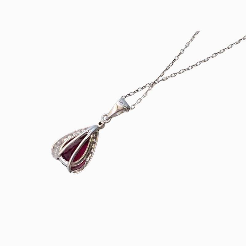Minimalist Rubellite Drop Pendant with Diamond Detailing - Image 3