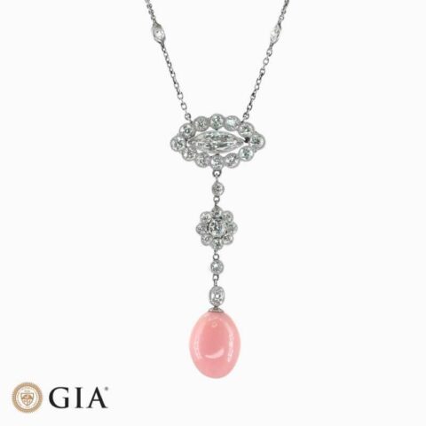 Natural pink conch pearl diamond pendant