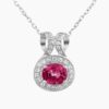 Natural rubellite diamond pendant in 14K White Gold