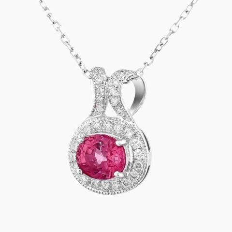 Natural rubellite diamond pendant