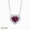 Natural red-purple sapphire diamond pendant in Platinum