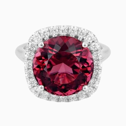 Natural Red Tourmaline ring in 14K White Gold