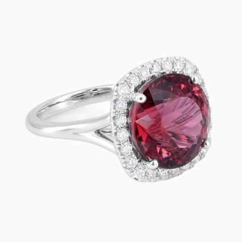 Natural Red Tourmaline ring in 14K White Gold