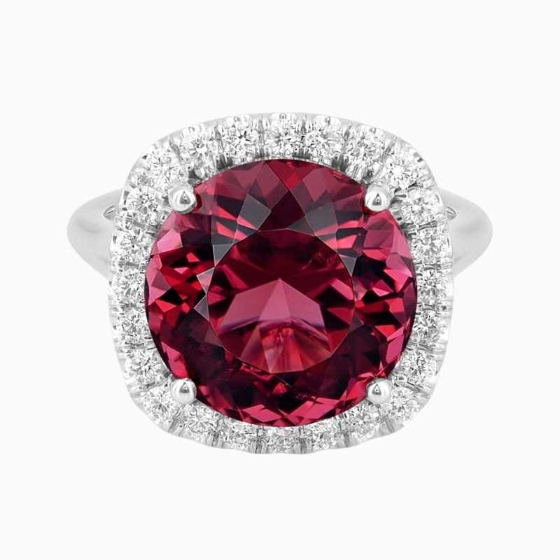 Natural Red Tourmaline ring in 14K White Gold