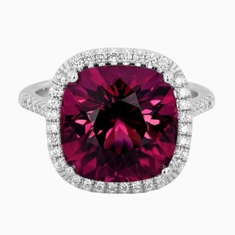 Natural Red Tourmaline ring in 14K White Gold