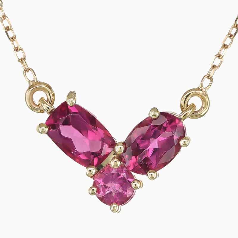 Natural rubellite pendant in 14K Yellow Gold