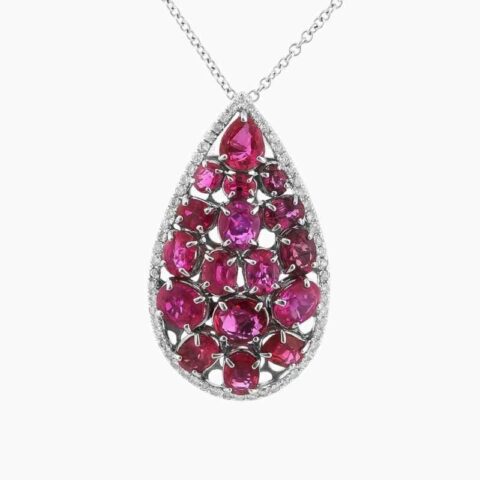 Natural ruby diamond pendant in 14K White Gold, 18K White Gold