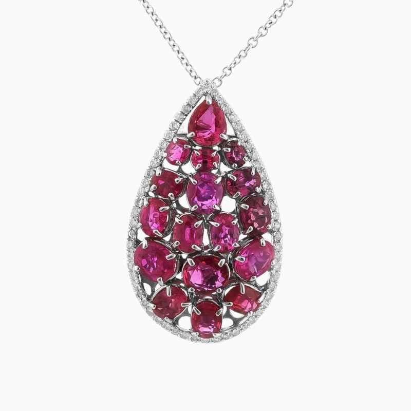 Natural ruby diamond pendant in 14K White Gold, 18K White Gold