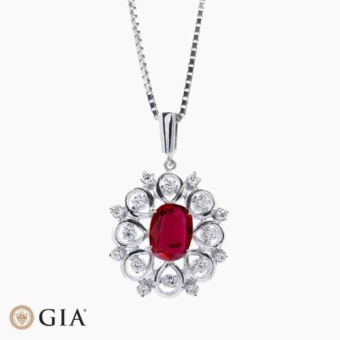 Natural ruby diamond pendant in Platinum