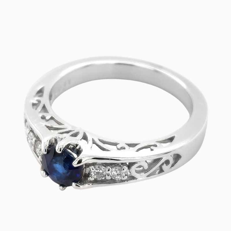 Blue Sapphire and Diamond Engagement Ring in White Gold - Image 2