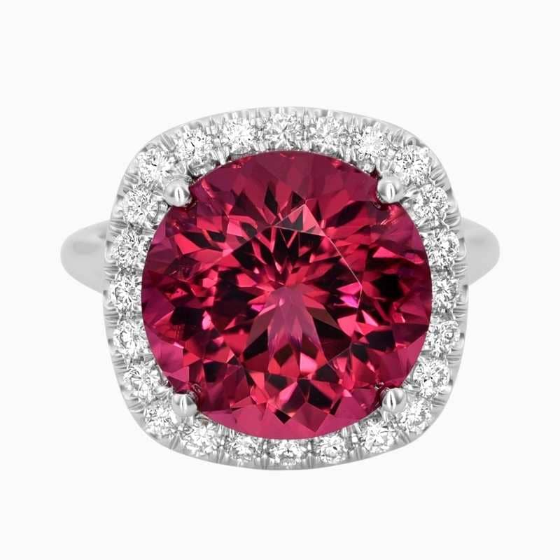 Natural Red Tourmaline ring in 14K White Gold