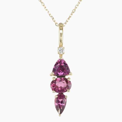 Natural grape garnet diamond pendant in 14K Yellow Gold