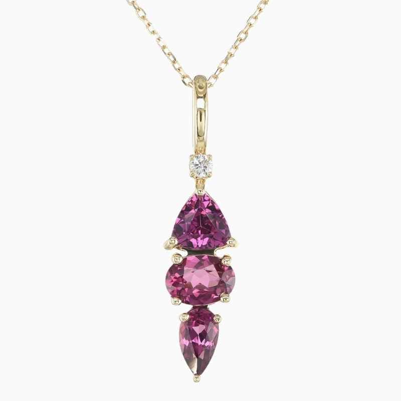 Natural grape garnet diamond pendant in 14K Yellow Gold