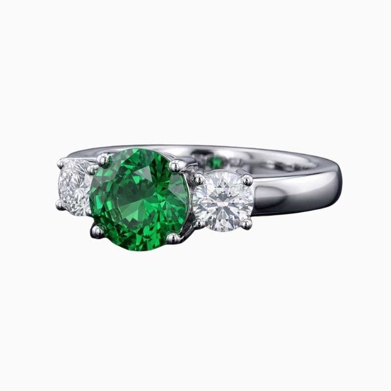 Tsavorite Garnet Diamond White Gold Ring - Image 2