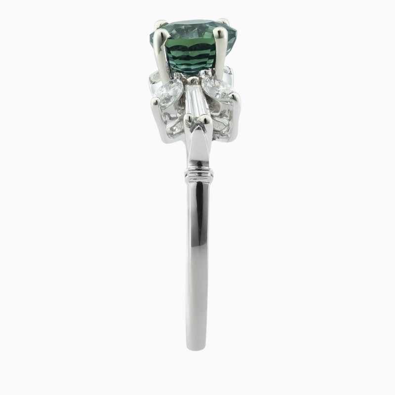 Greenish Blue Sapphire Diamond Ring - Image 3