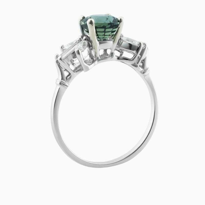 Greenish Blue Sapphire Diamond Ring - Image 2