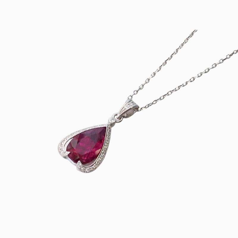Natural rubellite diamond pendant