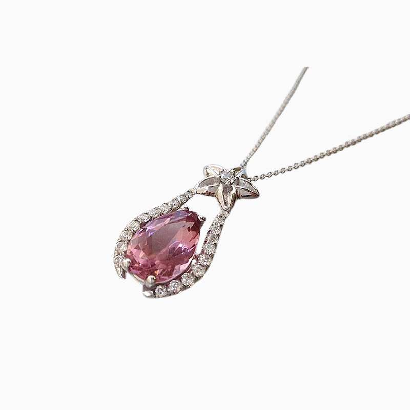 Natural pink tourmaline diamond pendant