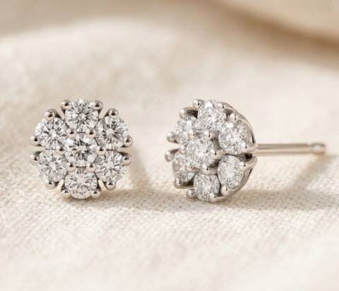 0.70 Carat Diamond Flower Stud Earrings