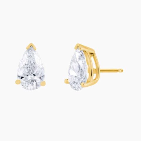 gold Pear Shaped Natural Diamond Stud