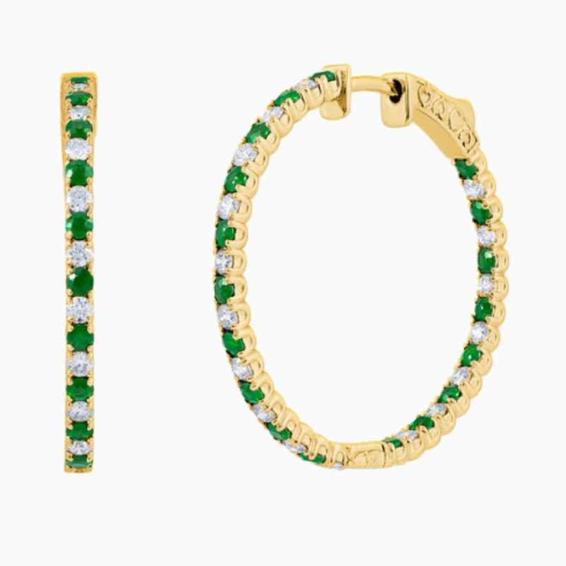 Gold alternating emerald hoop